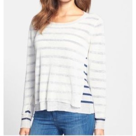 Eileen Fisher White and Gray Striped Sweater - Picture 1 of 7